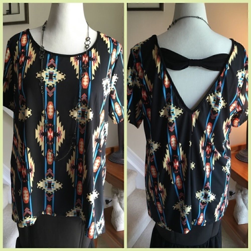 Final Price | Black Aztec Print Print V-Back Plus Top - Picture 2 of 5